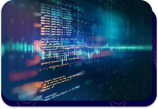 Interfejs programistyczny z widocznym kodem źródłowym i nałożoną wizualizacją przepływu strumienia danych w czasie rzeczywistym.